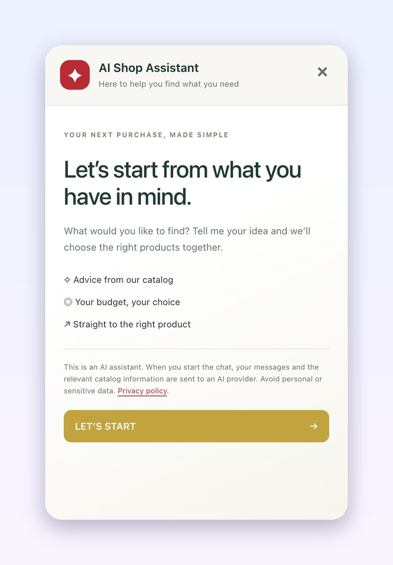 AI Shop Assistant chat: A clear welcome